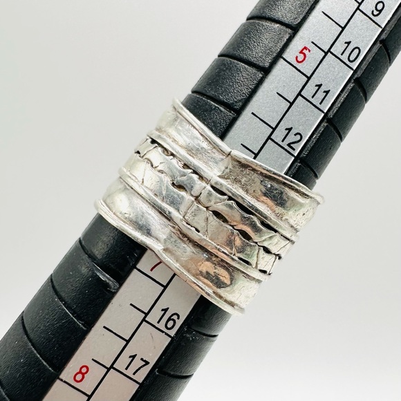 STERLING SILVER 925 Wide Band Boho Style Rustic Patterned Ring, Size 6.25 - Picture 6 of 11